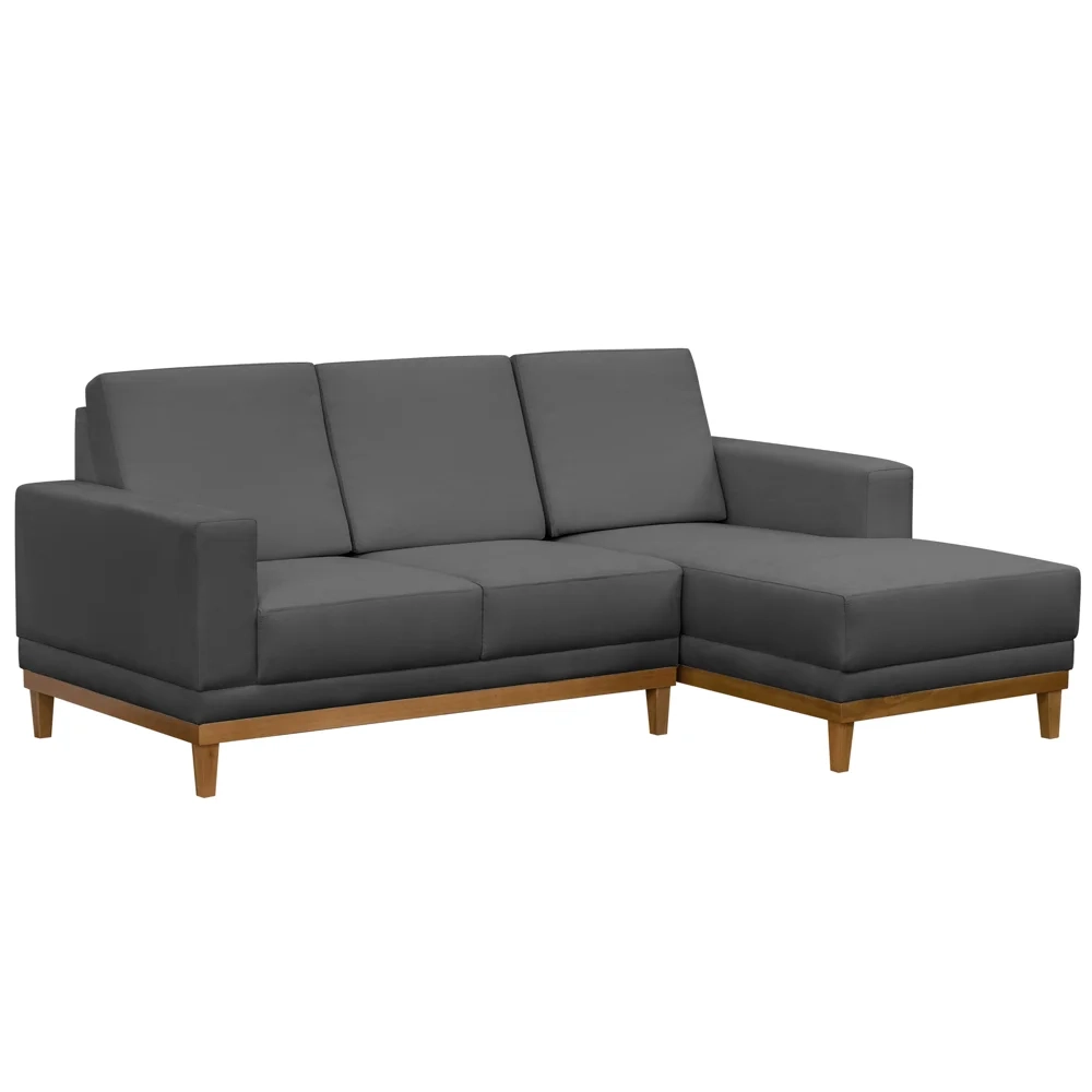 Sofá Living 200cm 3 Lugares Com Chaise Direito Kayrós D05 Suede Cinza - Mpozenato