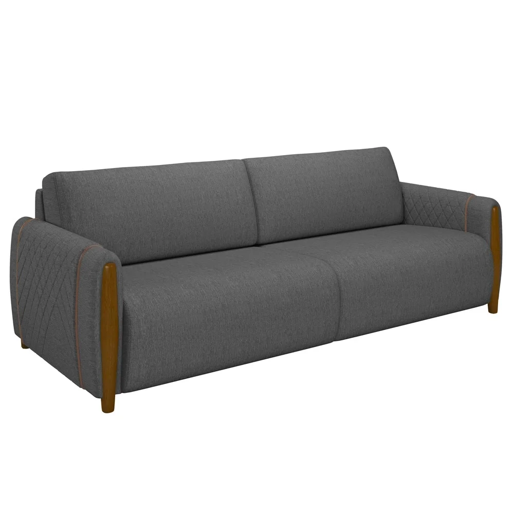 Sofá 3 Lugares 223cm Pés Madeira Amaranto Z32 Linho Cinza Escuro - Mpozenato