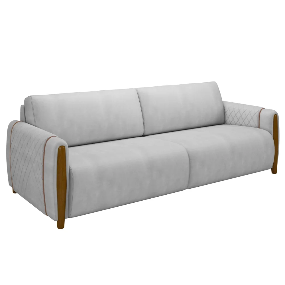 Sofá 3 Lugares 223cm Pés Madeira Amaranto Z32 Veludo Cinza - Mpozenato