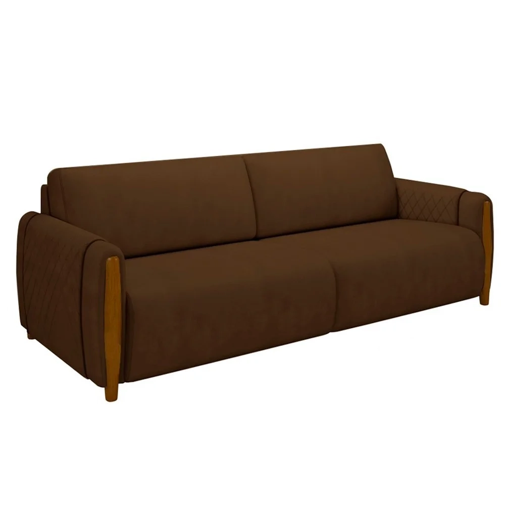 Sofá 3 Lugares 223cm Pés Madeira Amaranto Z32 Veludo Marrom - Mpozenato