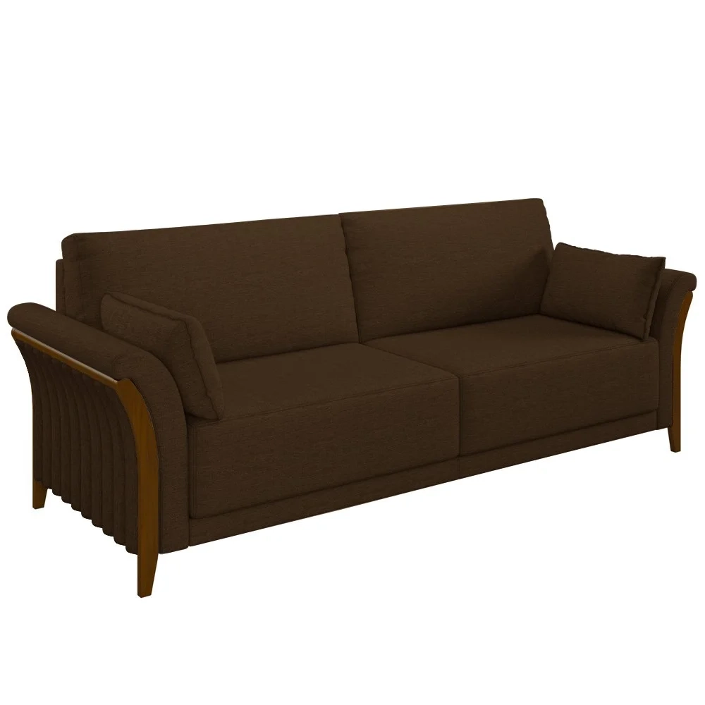 Sofá Living 3 Lugares 222cm Pés Madeira Roya Z32 Veludo Marrom - Mpozenato