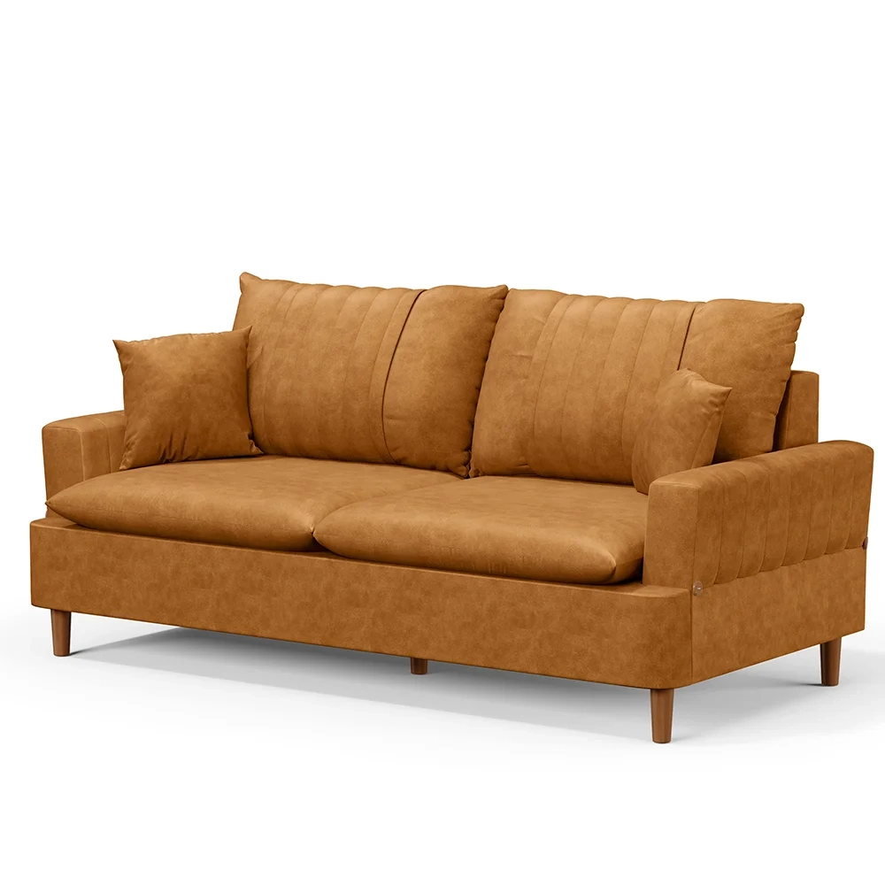 Sofá 3 Lugares 200cm Living Pés de Madeira Veras D05 Sintético Whisky - Mpozenato