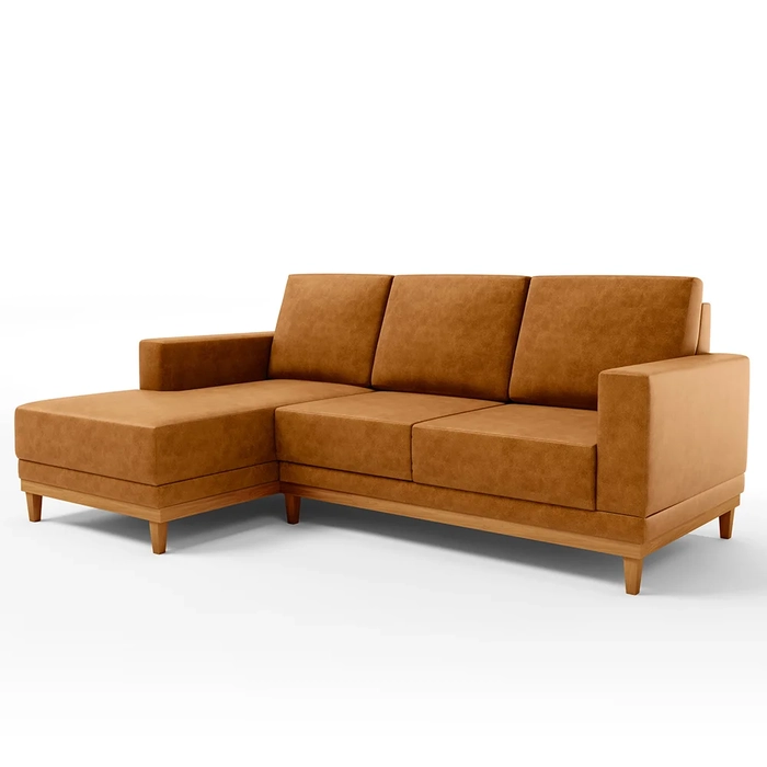 Sofá 3 Lugares 200cm Living Com Chaise Esquerdo Kayrós D05 Sintético Whisky - Mpozenato