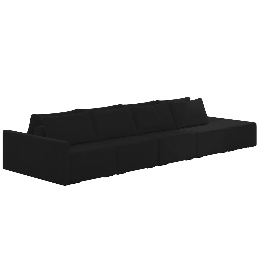 Sofá Ilha Modular com Puff para Sala Living 392cm Georgia Z08 Veludo Preto - Mpozenato