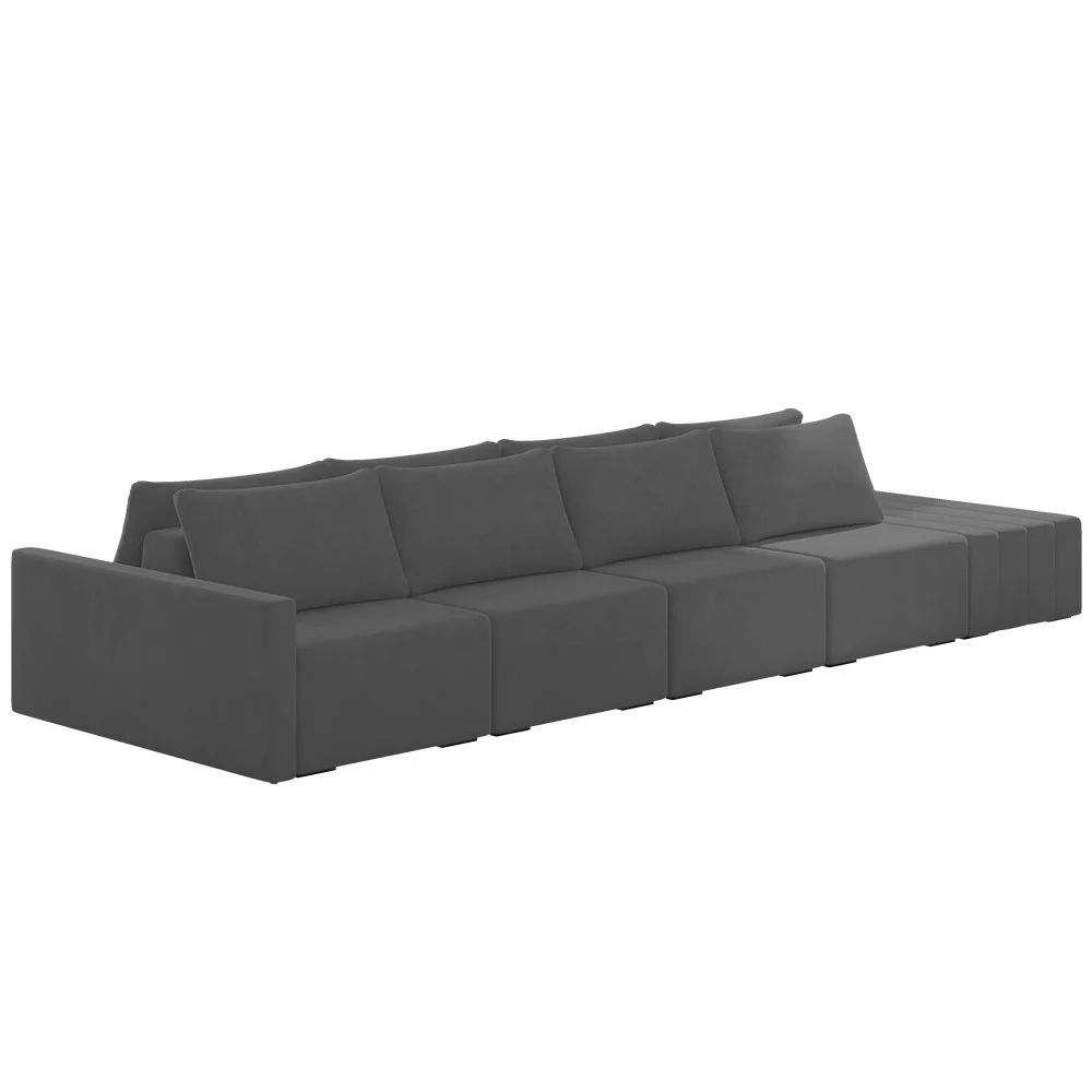 Sofá Ilha Modular com Puff para Sala Living 392cm Georgia Z08 Veludo Cinza Escuro - Mpozenato
