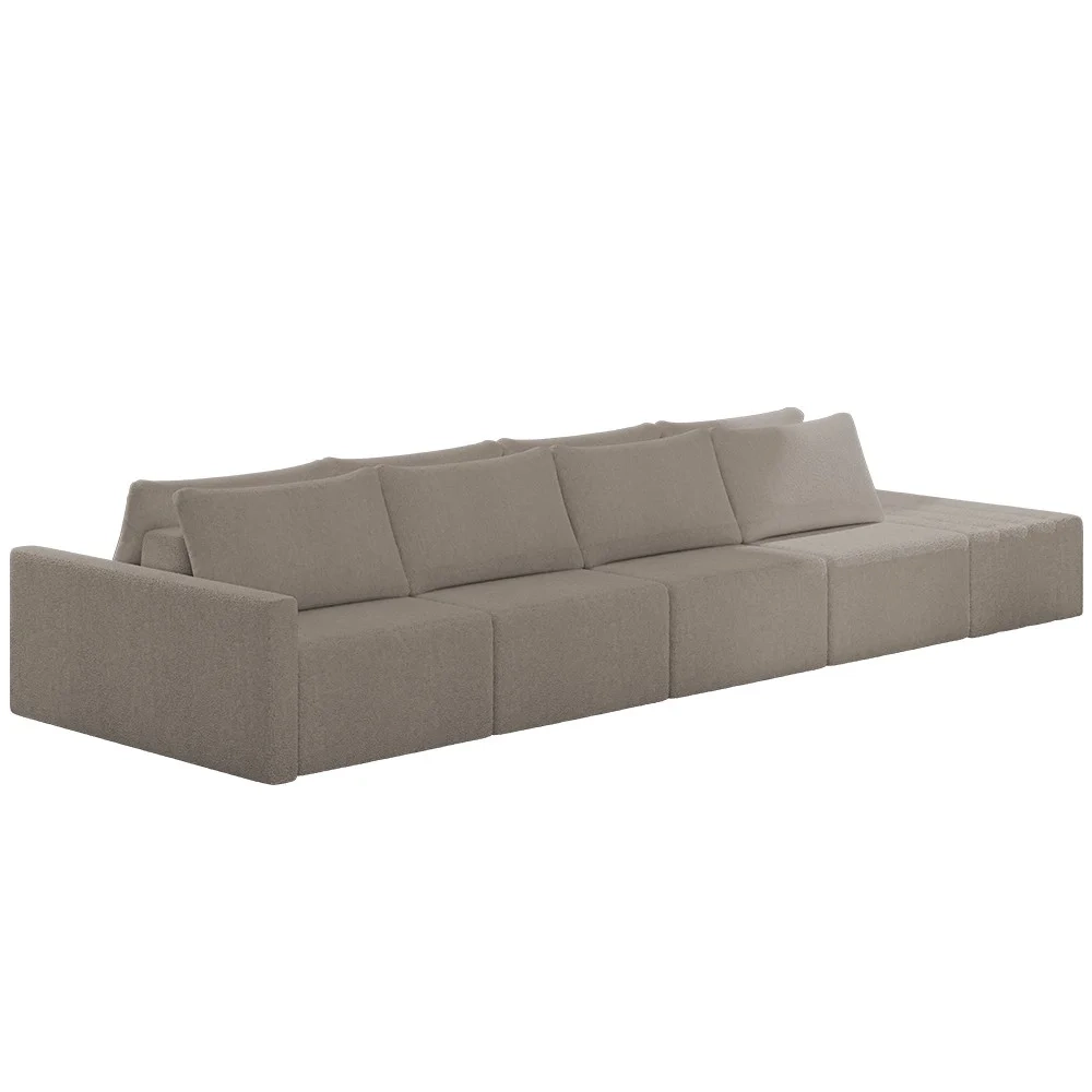 Sofá Ilha Modular com Puff para Sala Living 432cm Georgia Z08 Boucle Bege Escuro - Mpozenato