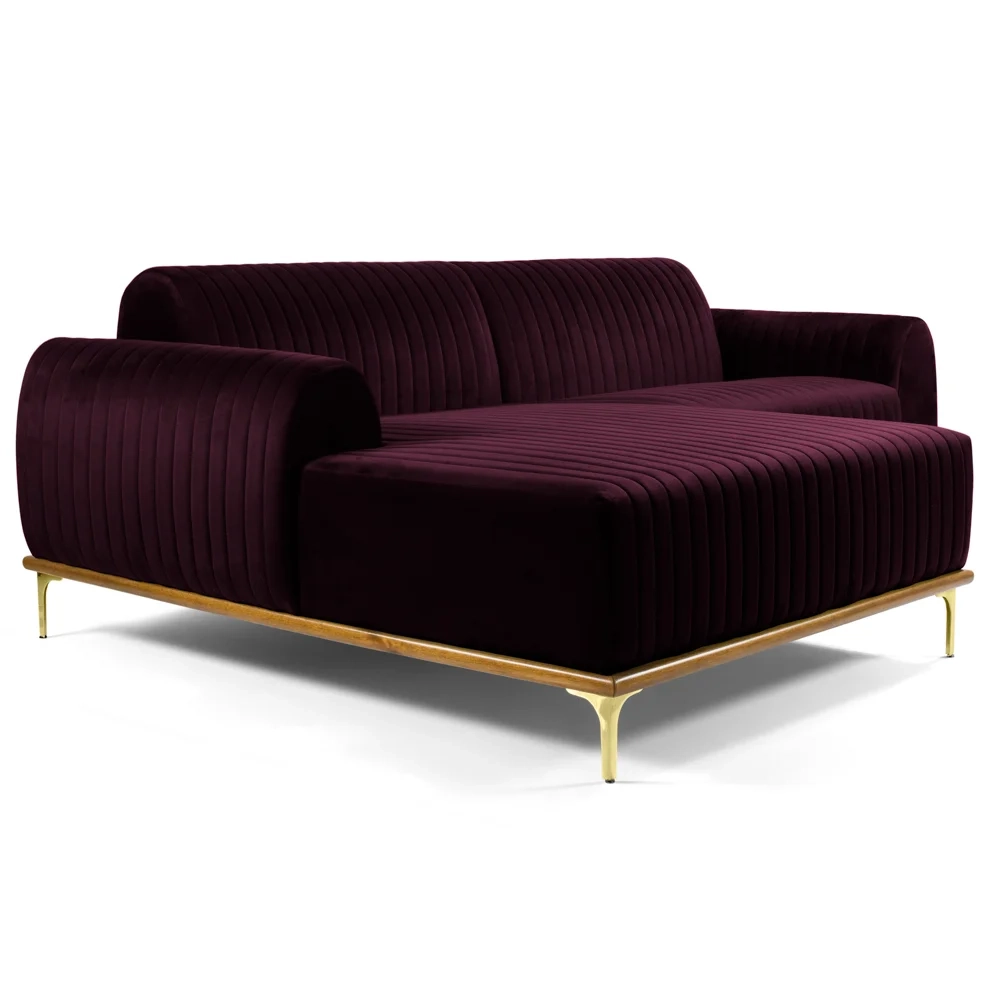 Sofá 245cm 4 Lugares com Chaise Esquerdo Pés Gold Molino C-292 Veludo Uva - Domi