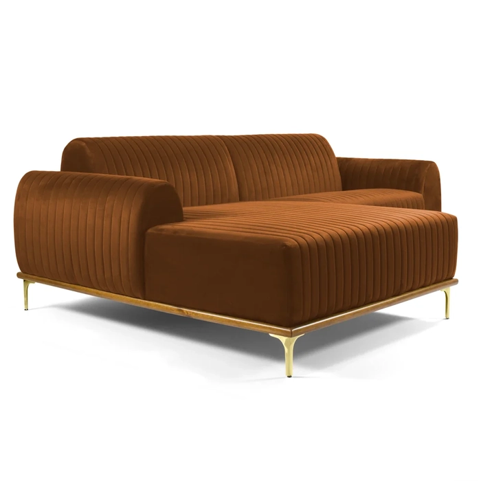 Sofá 350cm 6 Lugares com Chaise Esquerdo Pés Gold Molino C-262 Veludo Telha - Domi