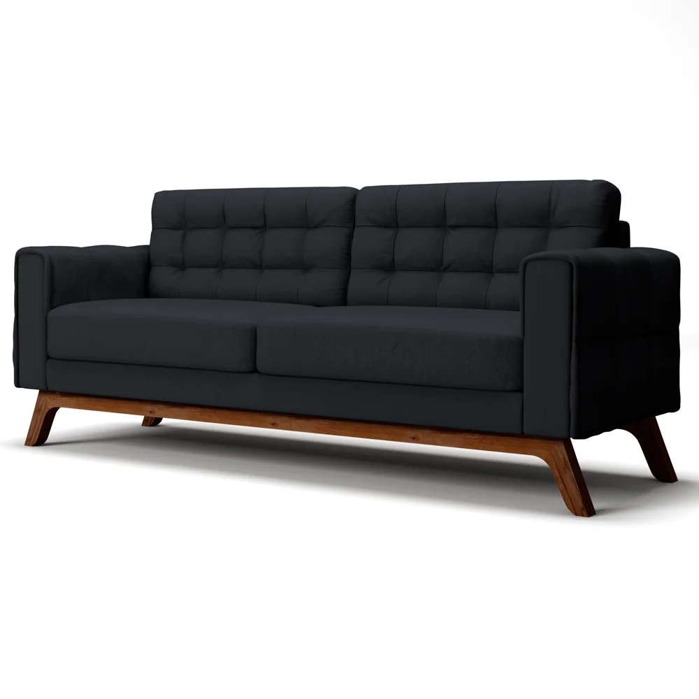 Sofá 230 cm 3 Lugares Sandero C-300 Veludo Preto - Domi