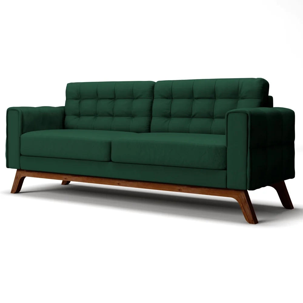 Sofá 230 cm 3 Lugares Sandero C-303 Veludo Verde - Domi