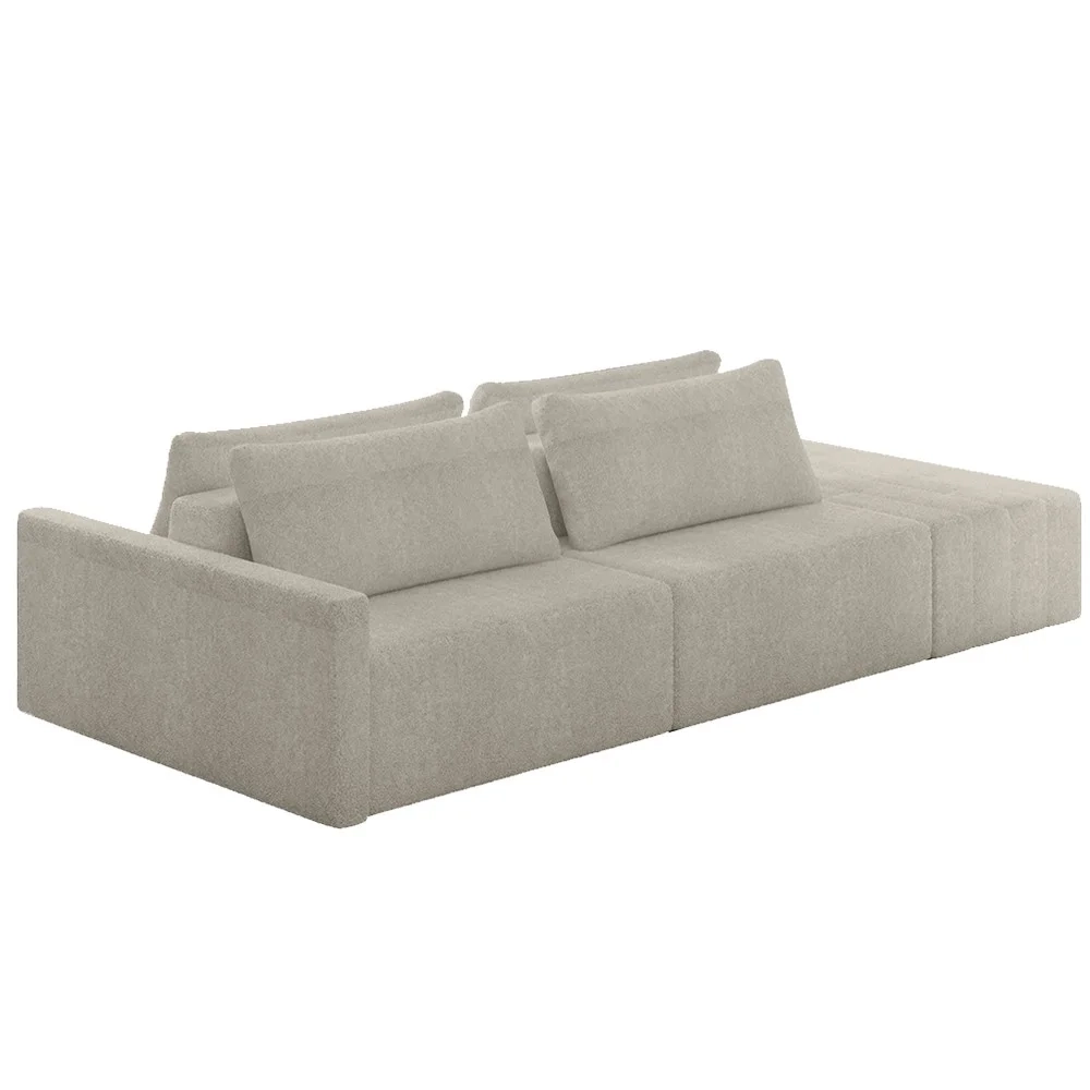 Sofá Ilha Modular com Puff para Sala Living 232cm Georgia Z08 Boucle Bege - Mpozenato