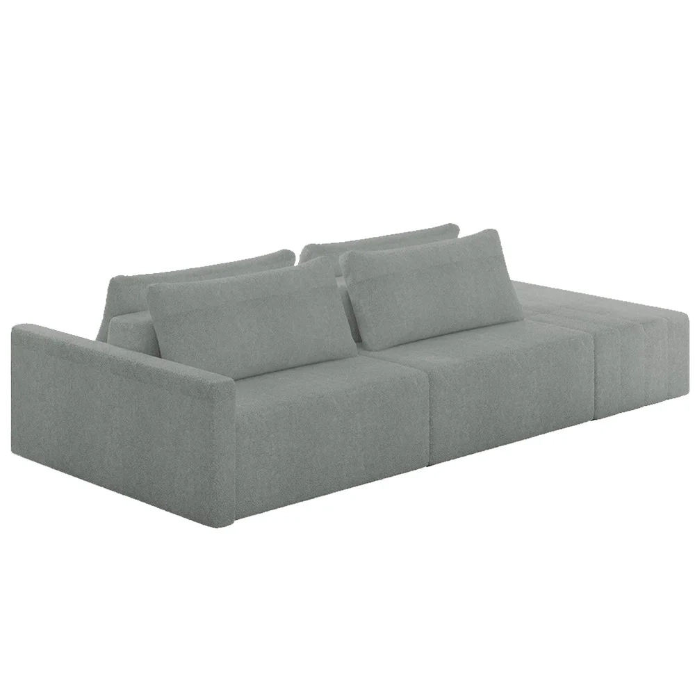 Sofá Ilha Modular com Puff para Sala Living 232cm Georgia Z08 Boucle Cinza Claro - Mpozenato