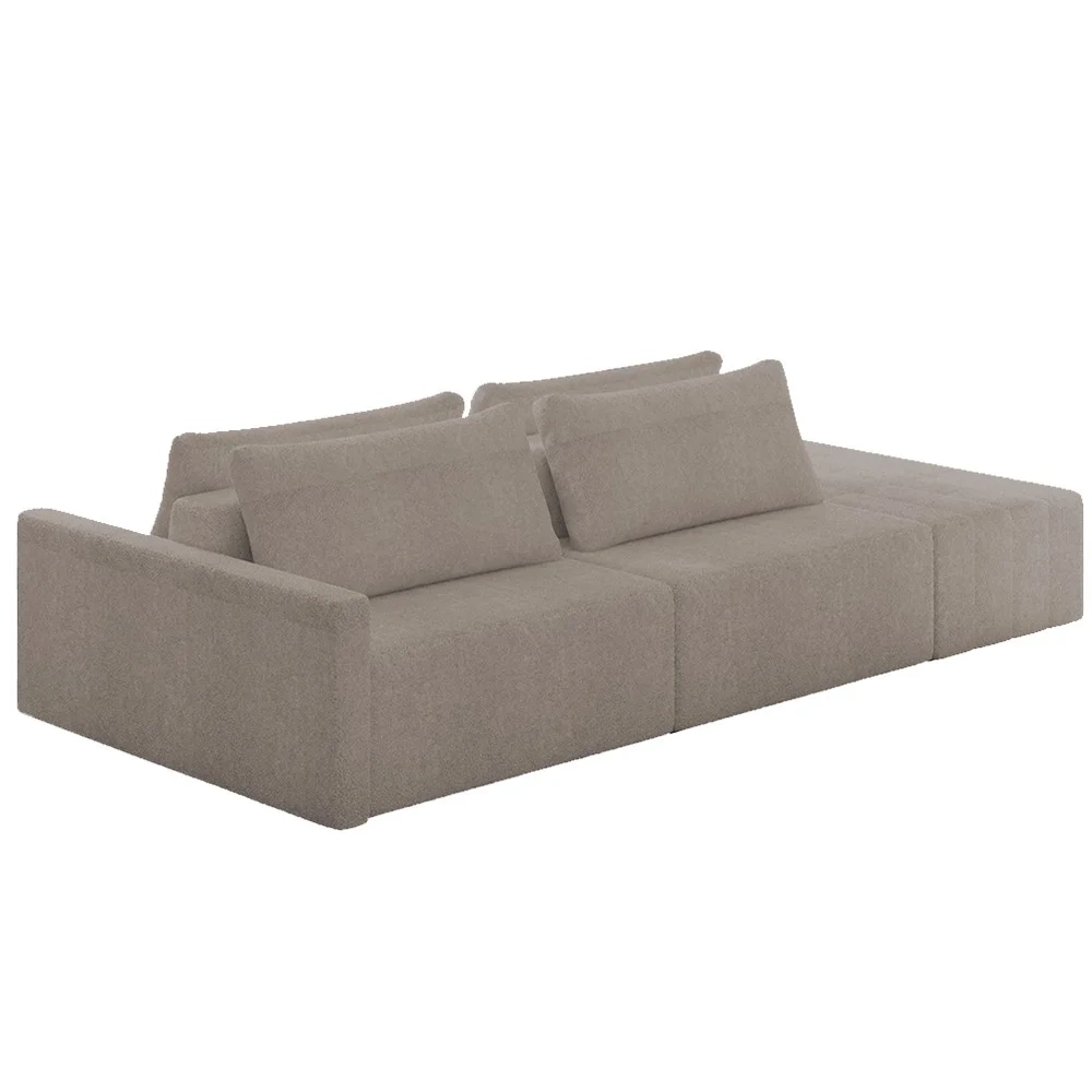 Sofá Ilha Modular com Puff para Sala Living 232cm Georgia Z08 Boucle Bege Escuro - Mpozenato