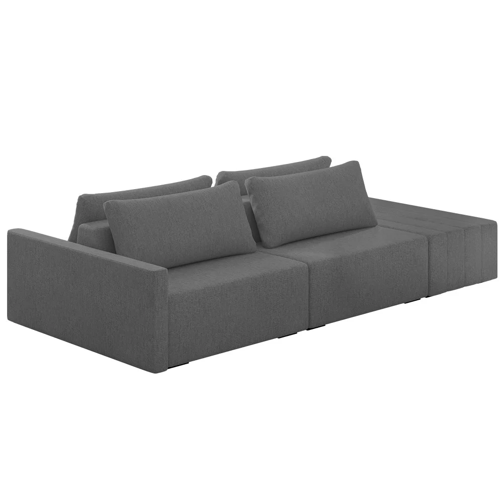 Sofá Ilha Modular com Puff para Sala Living 232cm Georgia Z08 Linho Cinza Escuro - Mpozenato