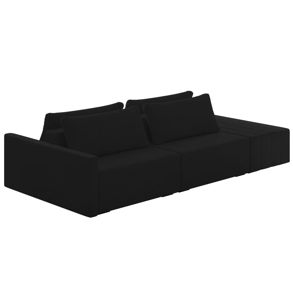 Sofá Ilha Modular com Puff para Sala Living 232cm Georgia Z08 Veludo Preto - Mpozenato
