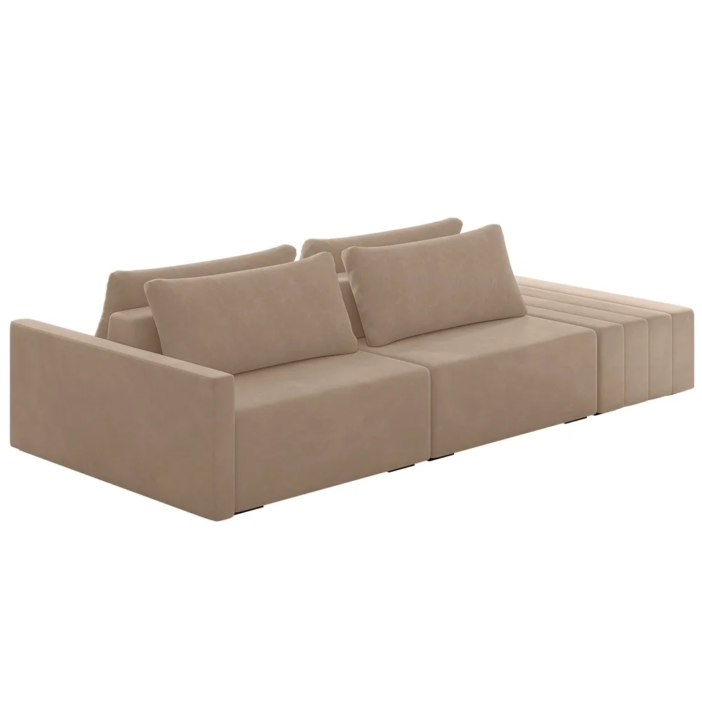 Sofá Ilha Modular com Puff para Sala Living 232cm Georgia Z08 Veludo Bege - Mpozenato