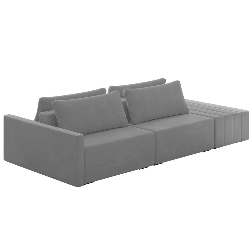 Sofá Ilha Modular com Puff para Sala Living 232cm Georgia Z08 Veludo Cinza - Mpozenato