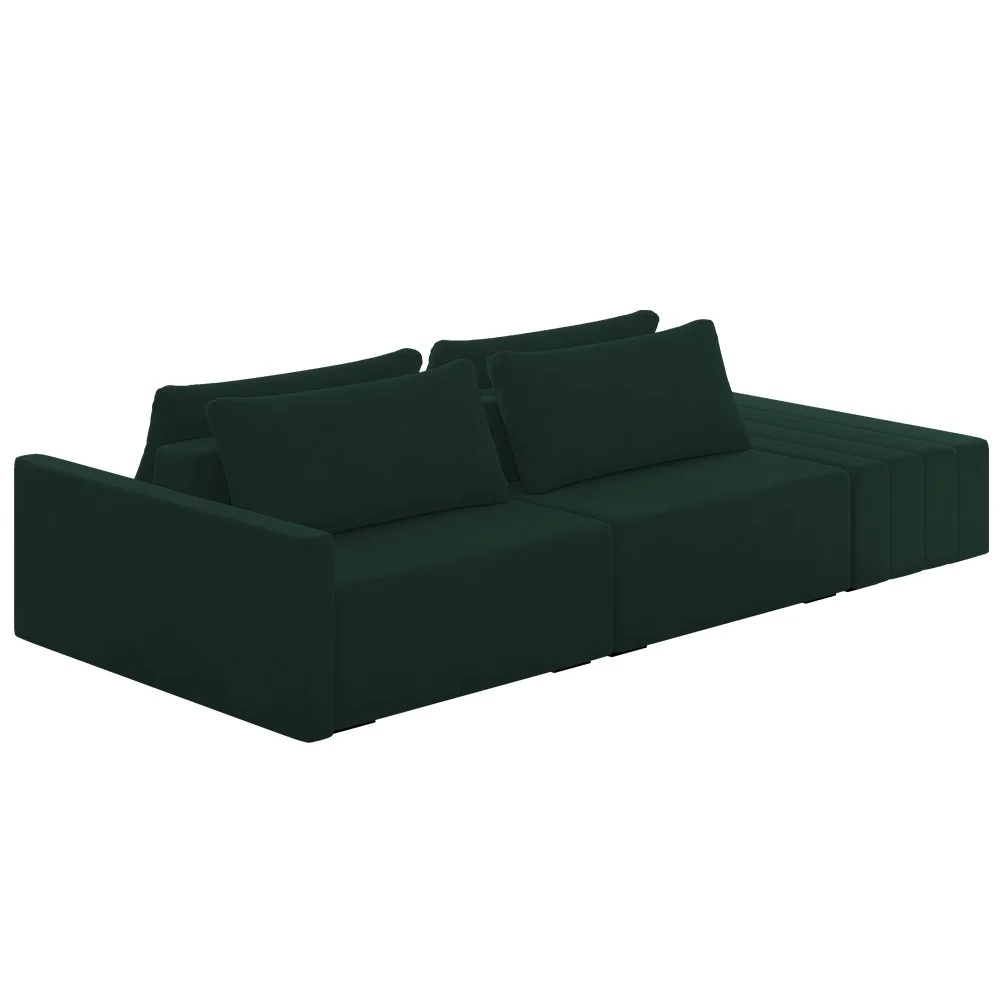 Sofá Ilha Modular com Puff para Sala Living 252cm Georgia Z08 Veludo Verde - Mpozenato