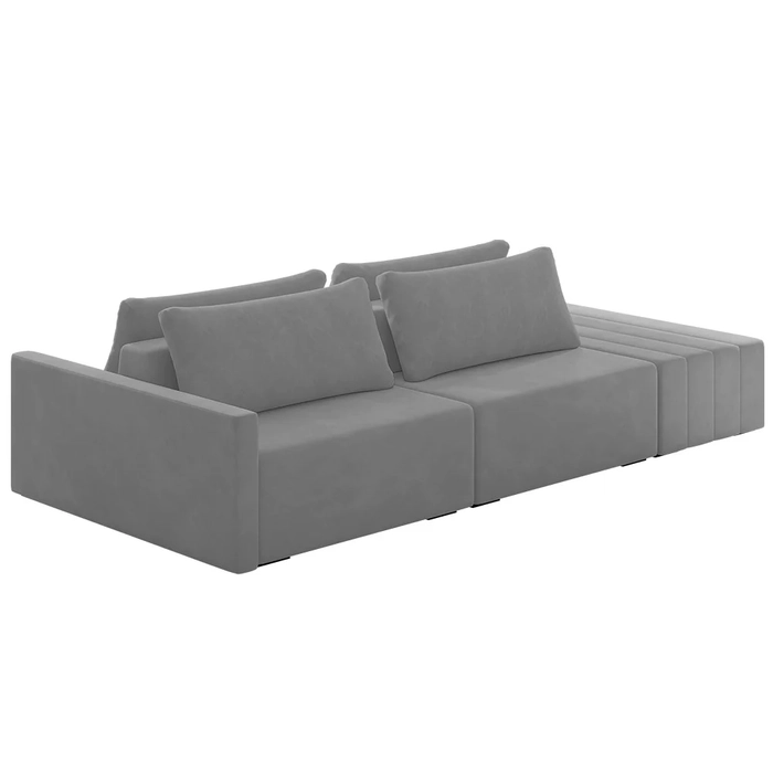 Sofá Ilha Modular com Puff para Sala Living 252cm Georgia Z08 Veludo Cinza - Mpozenato