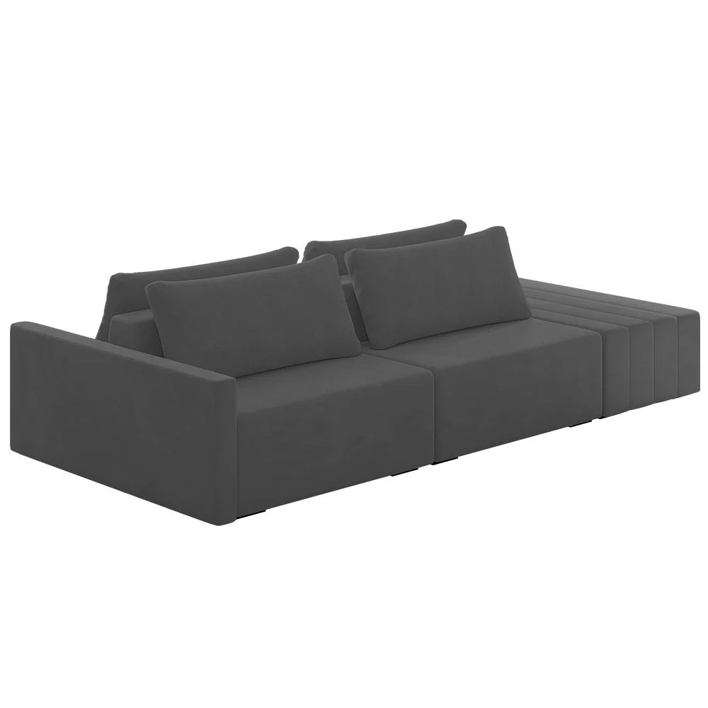 Sofá Ilha Modular com Puff para Sala Living 252cm Georgia Z08 Veludo Cinza Escuro - Mpozenato