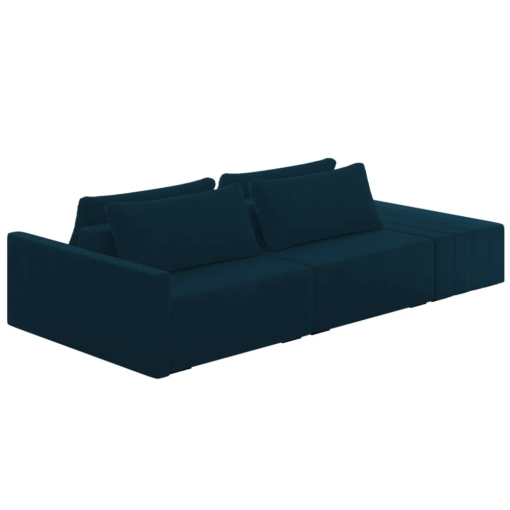 Sofá Ilha Modular com Puff para Sala Living 252cm Georgia Z08 Veludo Azul - Mpozenato