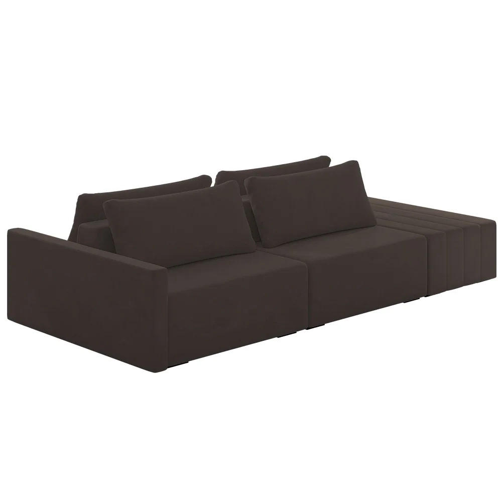 Sofá Ilha Modular com Puff para Sala Living 252cm Georgia Z08 Veludo Marrom - Mpozenato