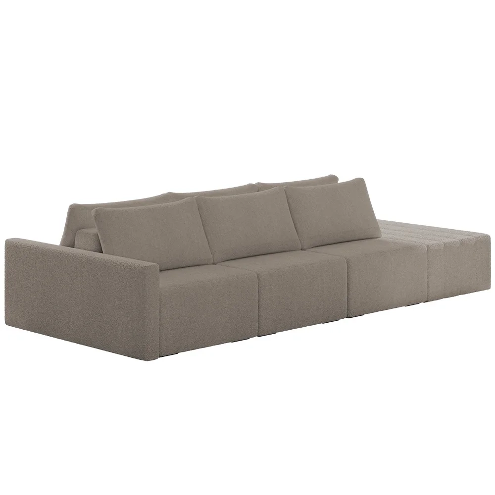 Sofá Ilha Modular com Puff para Sala Living 312cm Georgia Z08 Boucle Bege Escuro - Mpozenato