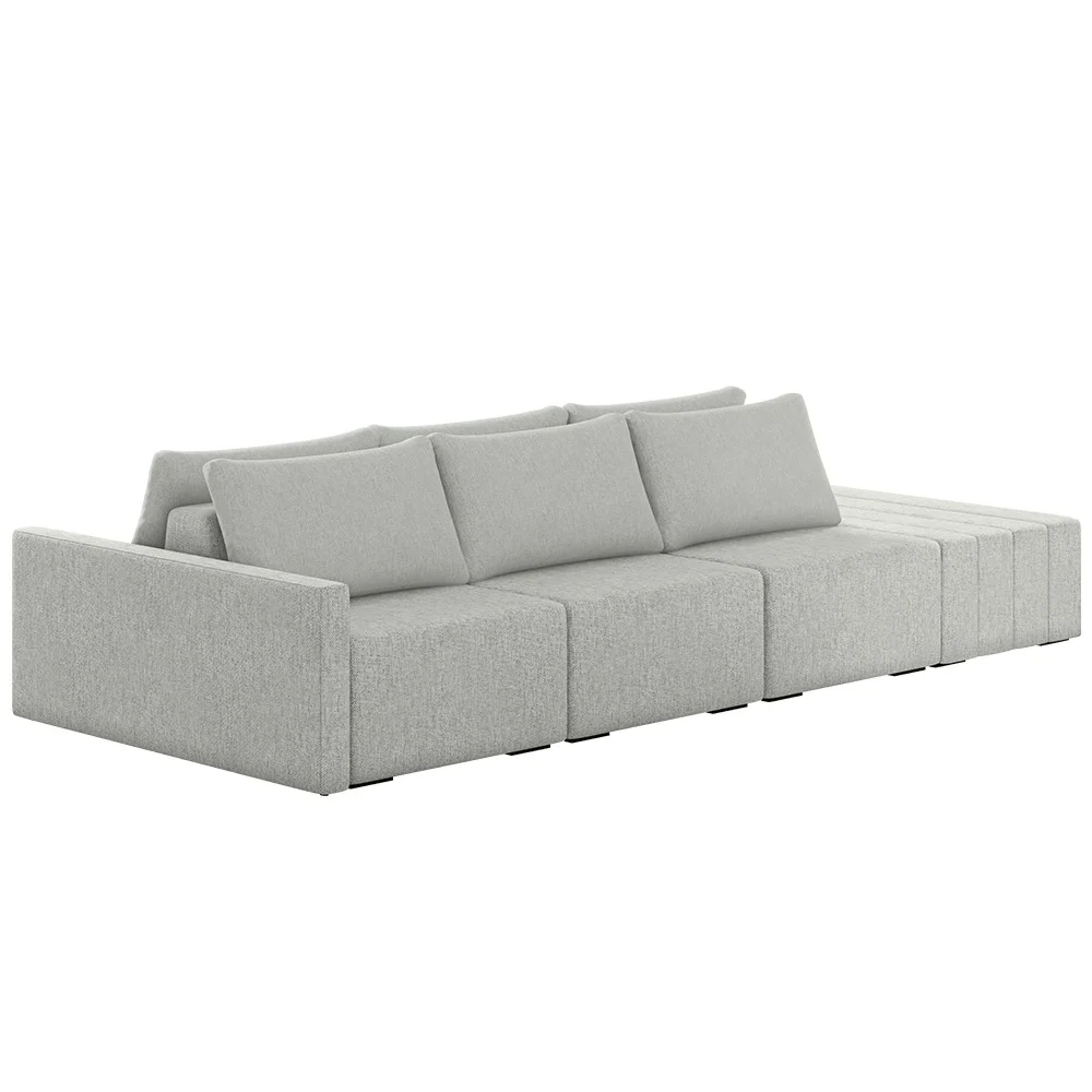 Sofá Ilha Modular com Puff para Sala Living 312cm Georgia Z08 Linho Cinza - Mpozenato