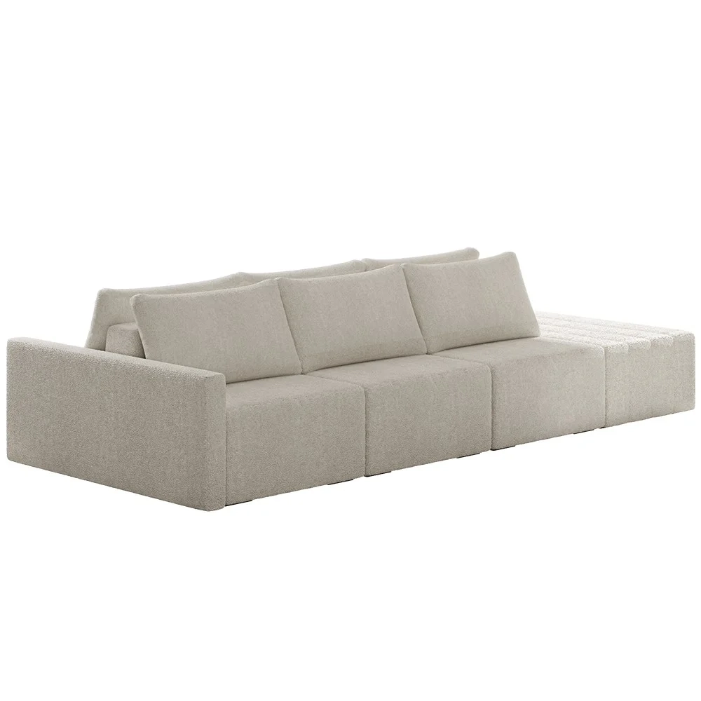 Sofá Ilha Modular com Puff para Sala Living 312cm Georgia Z08 Boucle Bege - Mpozenato