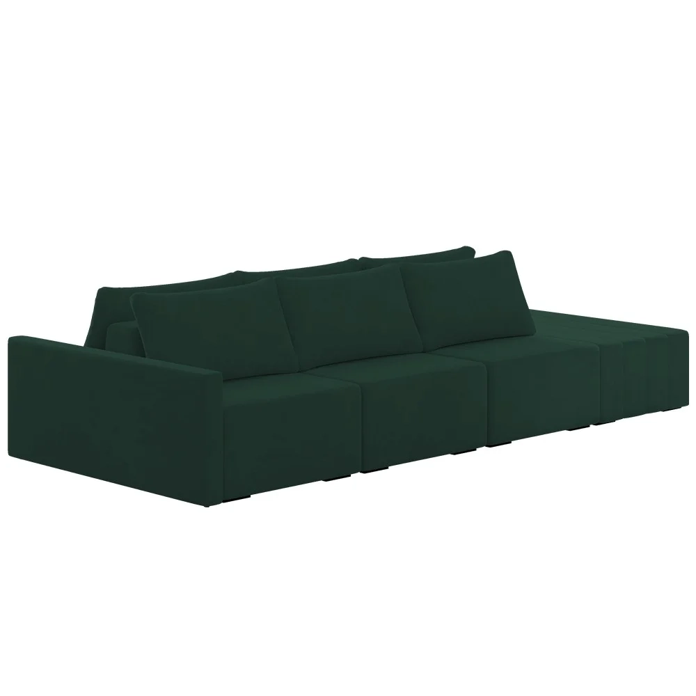 Sofá Ilha Modular com Puff para Sala Living 312cm Georgia Z08 Veludo Verde - Mpozenato