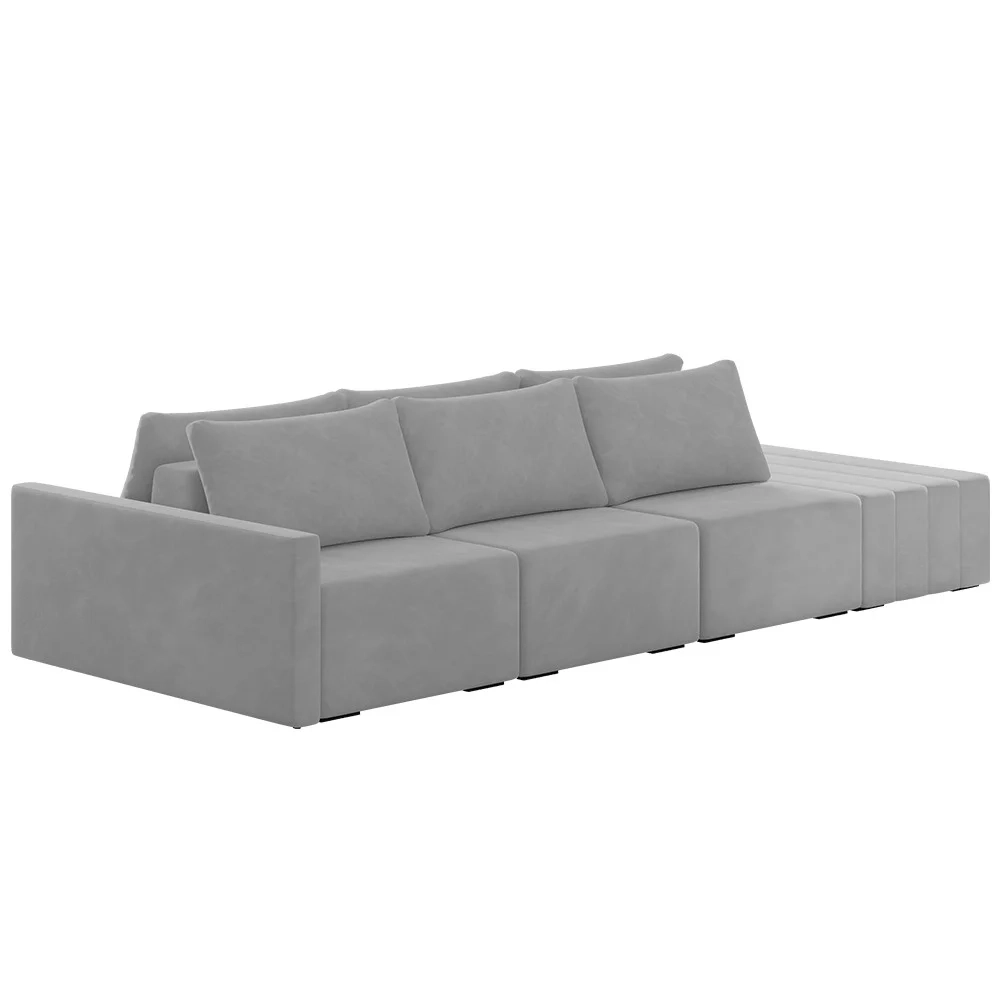 Sofá Ilha Modular com Puff para Sala Living 342cm Georgia Z08 Veludo Cinza - Mpozenato