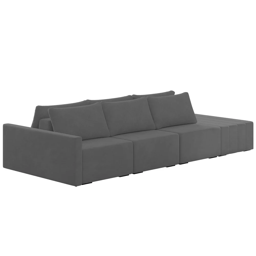 Sofá Ilha Modular com Puff para Sala Living 342cm Georgia Z08 Veludo Cinza Escuro - Mpozenato