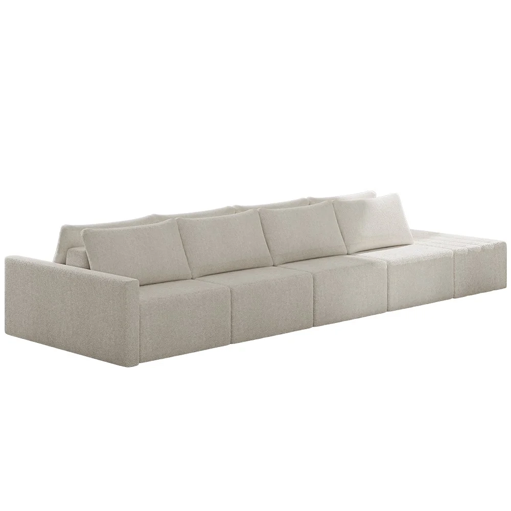 Sofá Ilha Modular com Puff para Sala Living 392cm Georgia Z08 Boucle Bege - Mpozenato