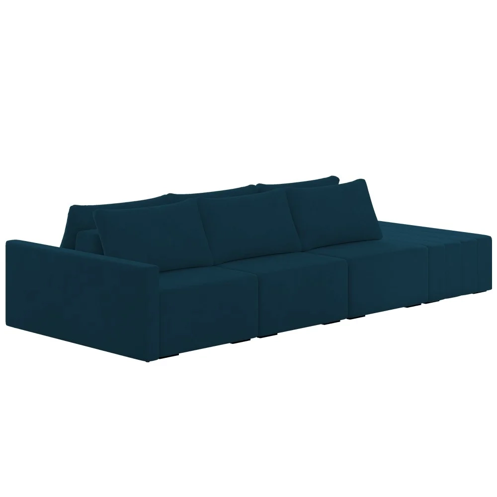 Sofá Ilha Modular com Puff para Sala Living 342cm Georgia Z08 Veludo Azul - Mpozenato