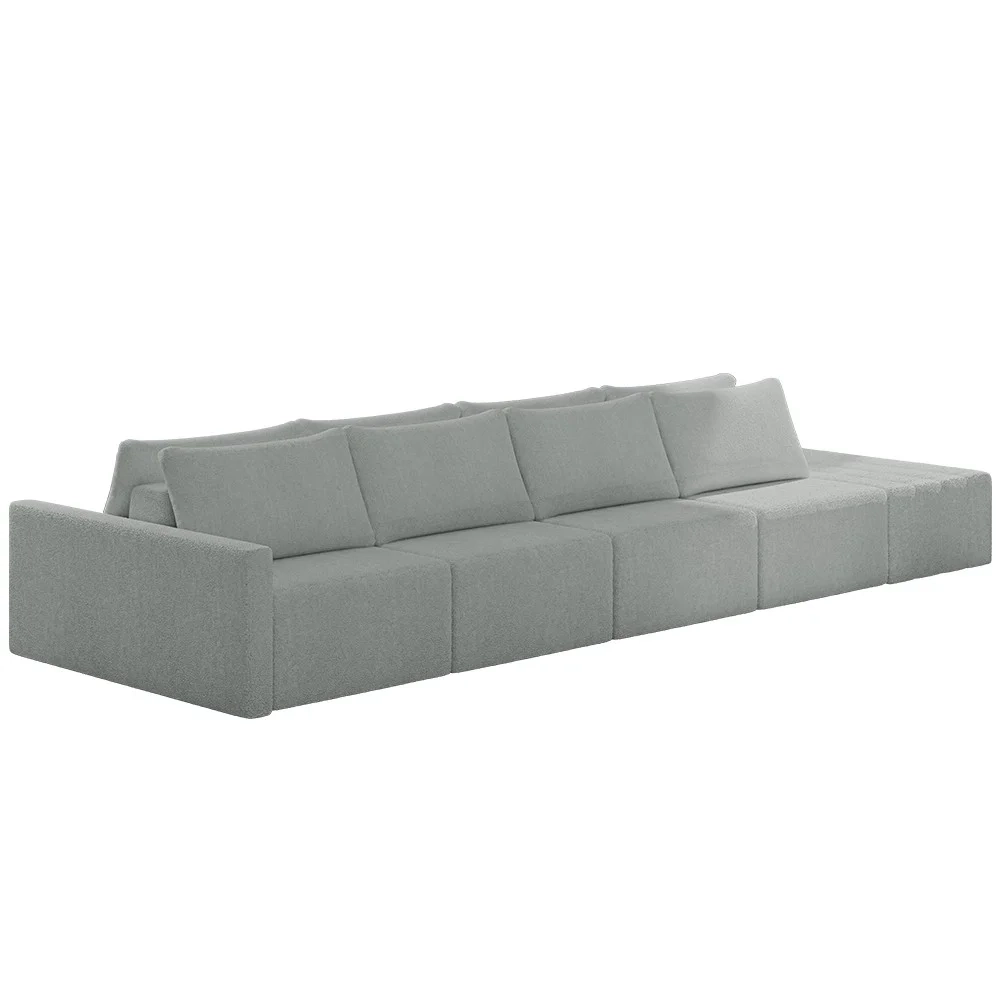 Sofá Ilha Modular com Puff para Sala Living 392cm Georgia Z08 Boucle Cinza Claro - Mpozenato
