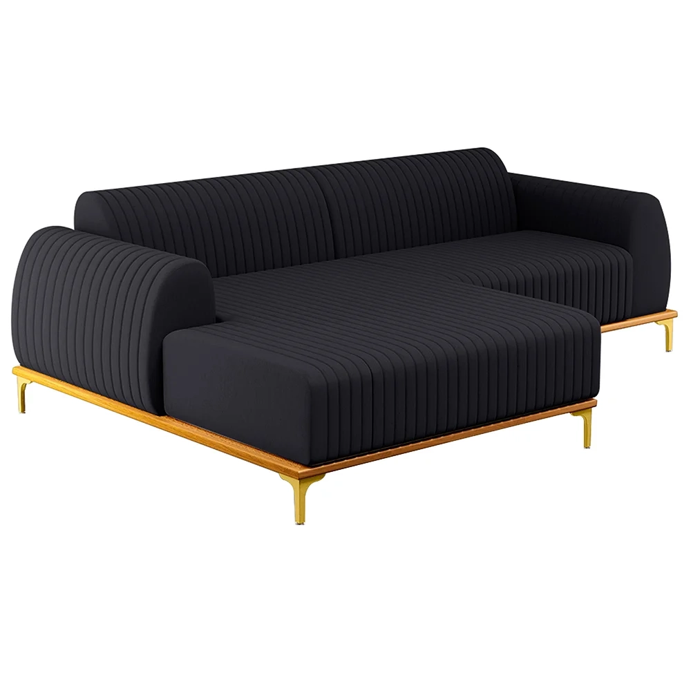 Sofá 245cm 4 Lugares com Chaise Esquerdo Pés Gold Molino D-465 Linho Chumbo - Domi