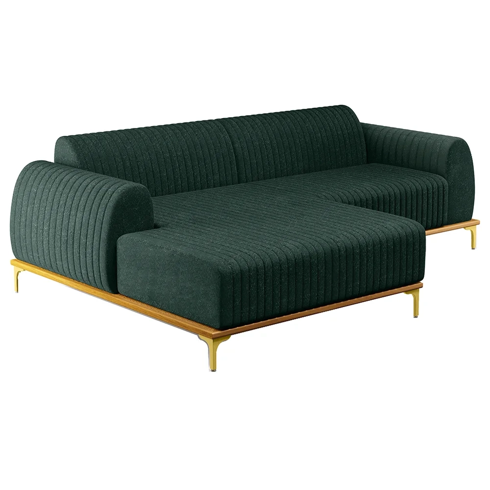 Sofá 265cm 4 Lugares com Chaise Esquerdo Pés Gold Molino C-117 Linho Verde - Domi