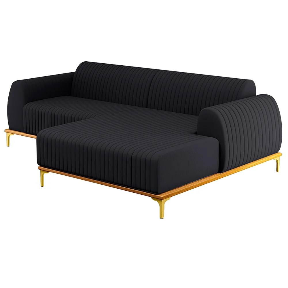 Sofá 265cm 4 Lugares com Chaise Direito Pés Gold Molino D-465 Linho Chumbo - Domi