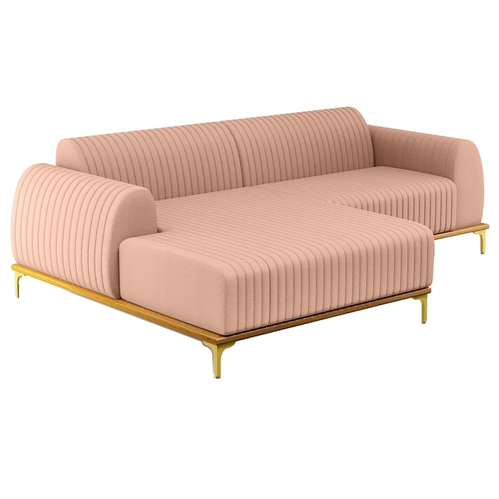 Sofá 230cm 4 Lugares com Chaise Esquerdo Pés Gold Molino C-105 Linho Rosê - Domi