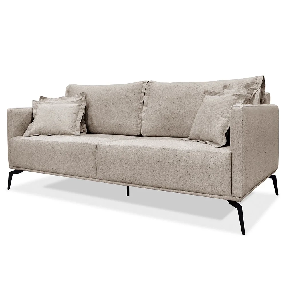 Sofá 3 Lugares 220cm Pés de Metal Vecchia S06 Linho Areia - Mpozenato