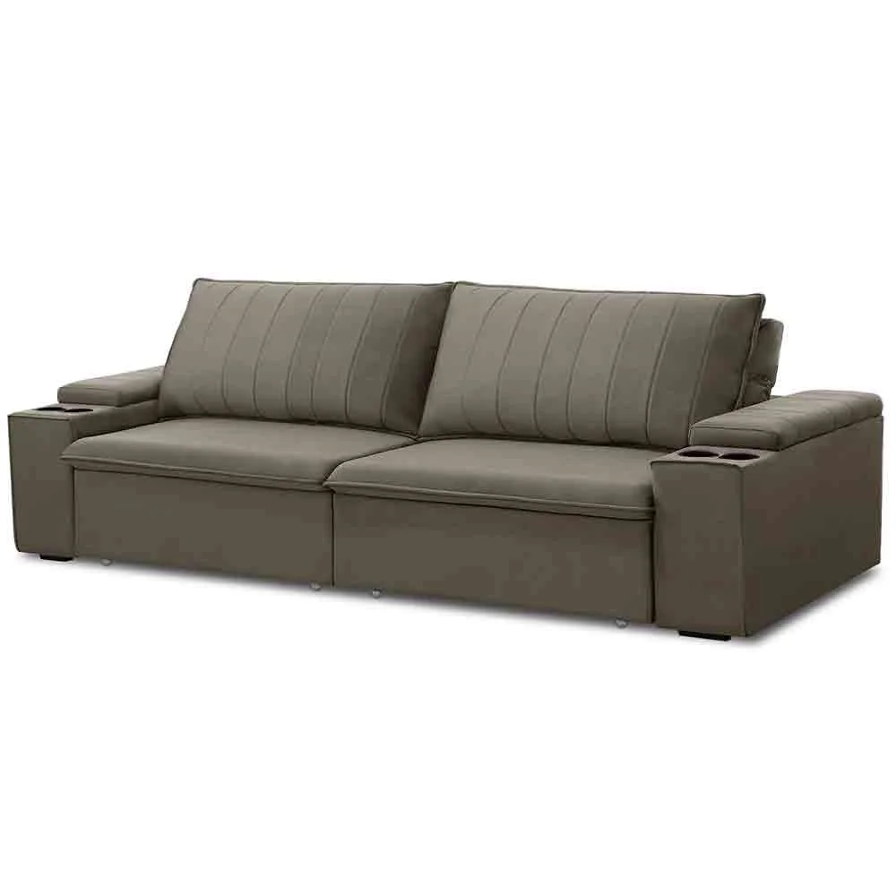 Sofá Retrátil Reclinável 3 Lugares 245cm Baluart F05 Veludo Castor - Mpozenato