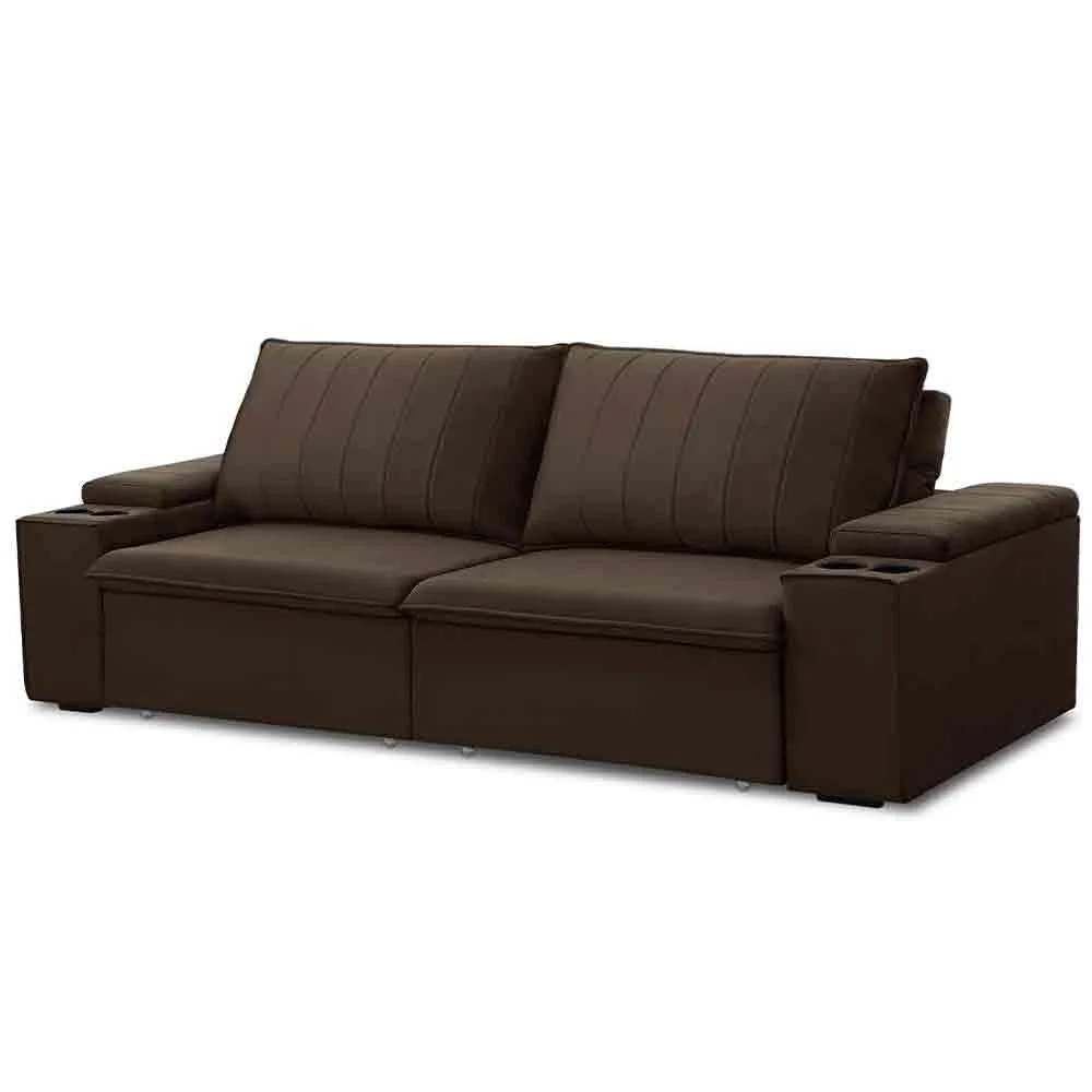 Sofá Retrátil Reclinável 3 Lugares 225cm Baluart F05 Veludo Marrom - Mpozenato