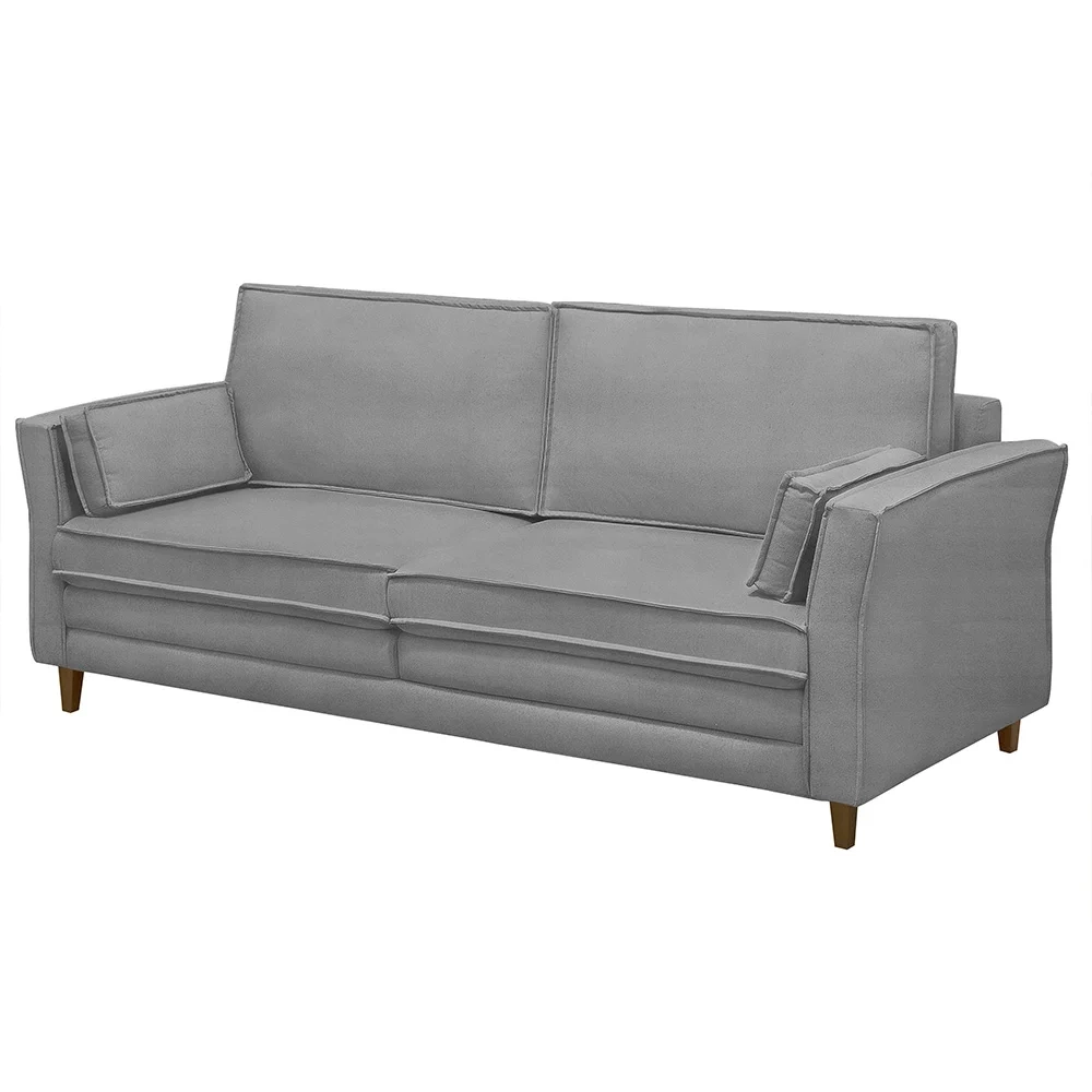 Sofá Living 3 Lugares 200cm Pés Madeira Efraim F05 Veludo Prata - Mpozenato