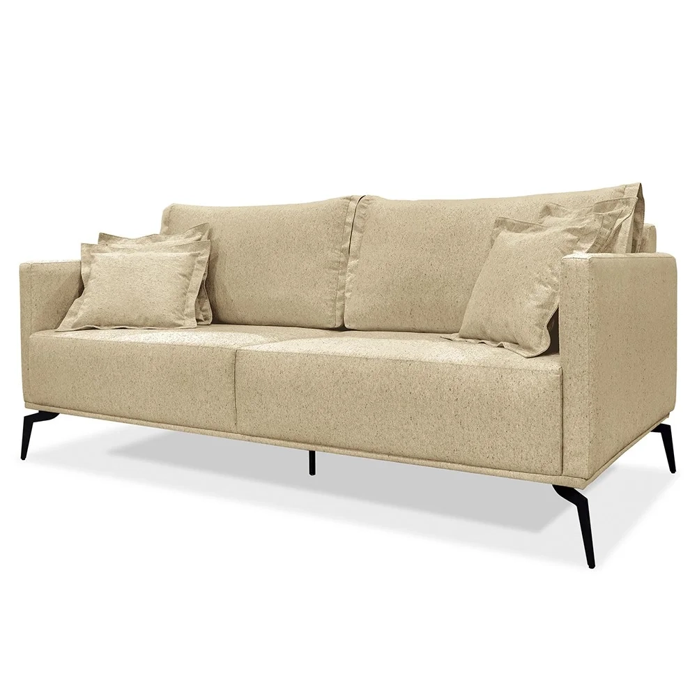 Sofá 3 Lugares 220cm Pés de Metal Vecchia S06 Linho Dourado - Mpozenato