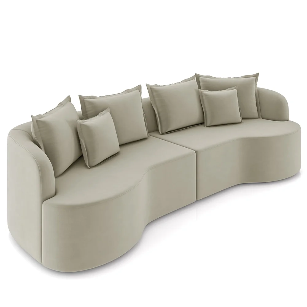 Sofá 3 Lugares 230cm Orgânico Quito Z08 Veludo Bege  - Mpozenato