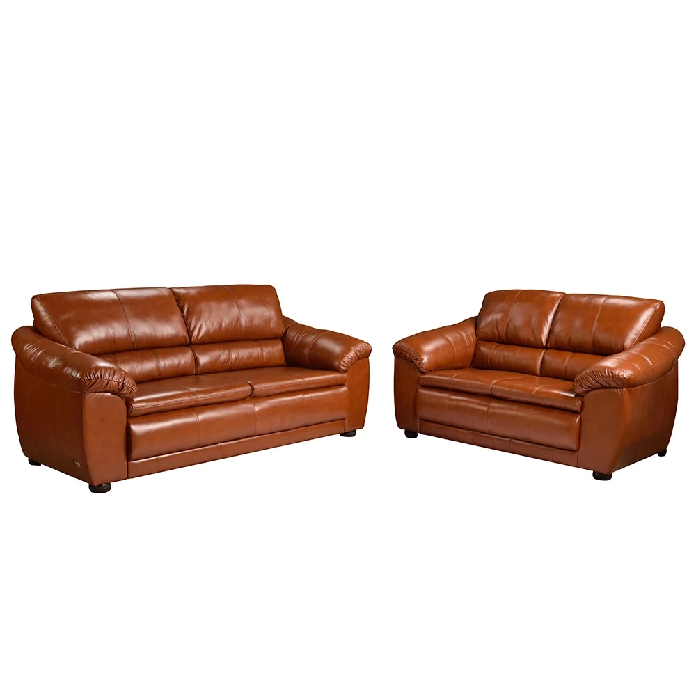 Sofá 2 e 3 Lugares Sala de Estar Veneza Couro Conhaque - Scala Decor