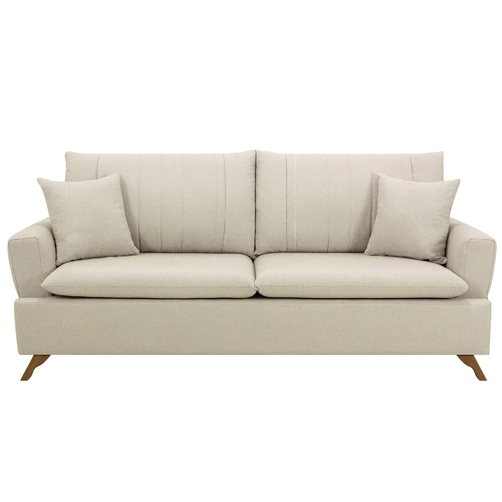 Sofá 160cm 2 Lugares com Almofadas Pés Curvos Veras Linho D05 Cru - Mpozenato