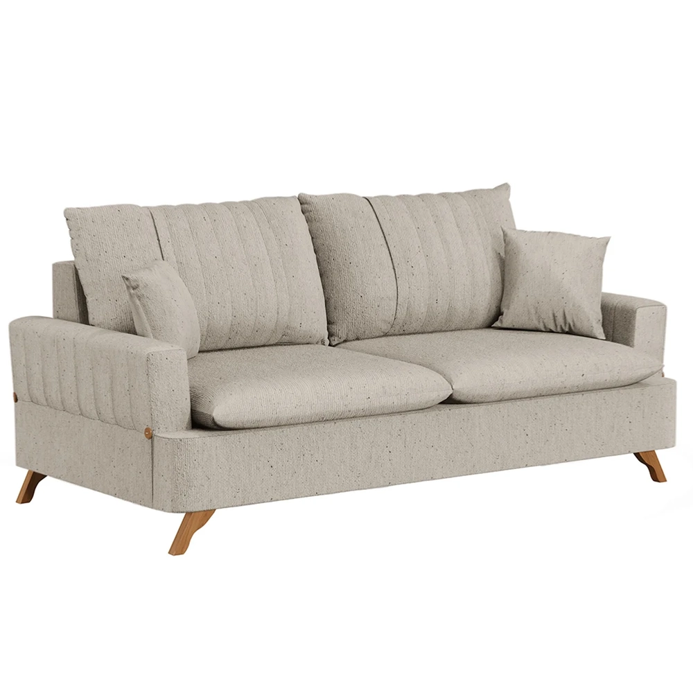 Sofá 180cm 3 Lugares com Almofadas Pés Curvos Veras Linho D05 Bege - Mpozenato
