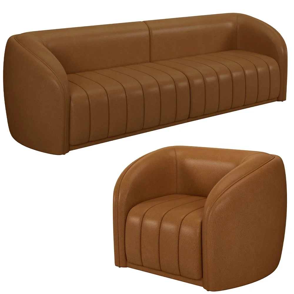 Sofá Decorativo 3 Lugares 292cm e Poltrona Meris Z32 Sintético Caramelo - Mpozenato