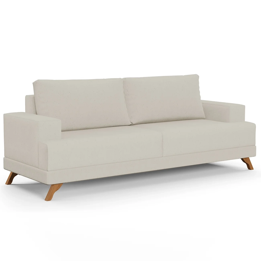 Sofá 3 Lugares 180cm Living Pés Curvos Santi D05 Linho Bege - Mpozenato